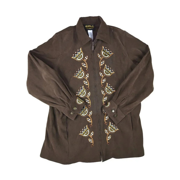 Vintage Bob Mackie Embroidered Brown Faux Suede Jacket Coat XS Art To Wear - Picture 1 of 7